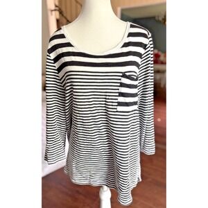Chicos Striped 3/4 Sleeve Pocket T Shirt‎ Womens XL Black White Ultimate Tee